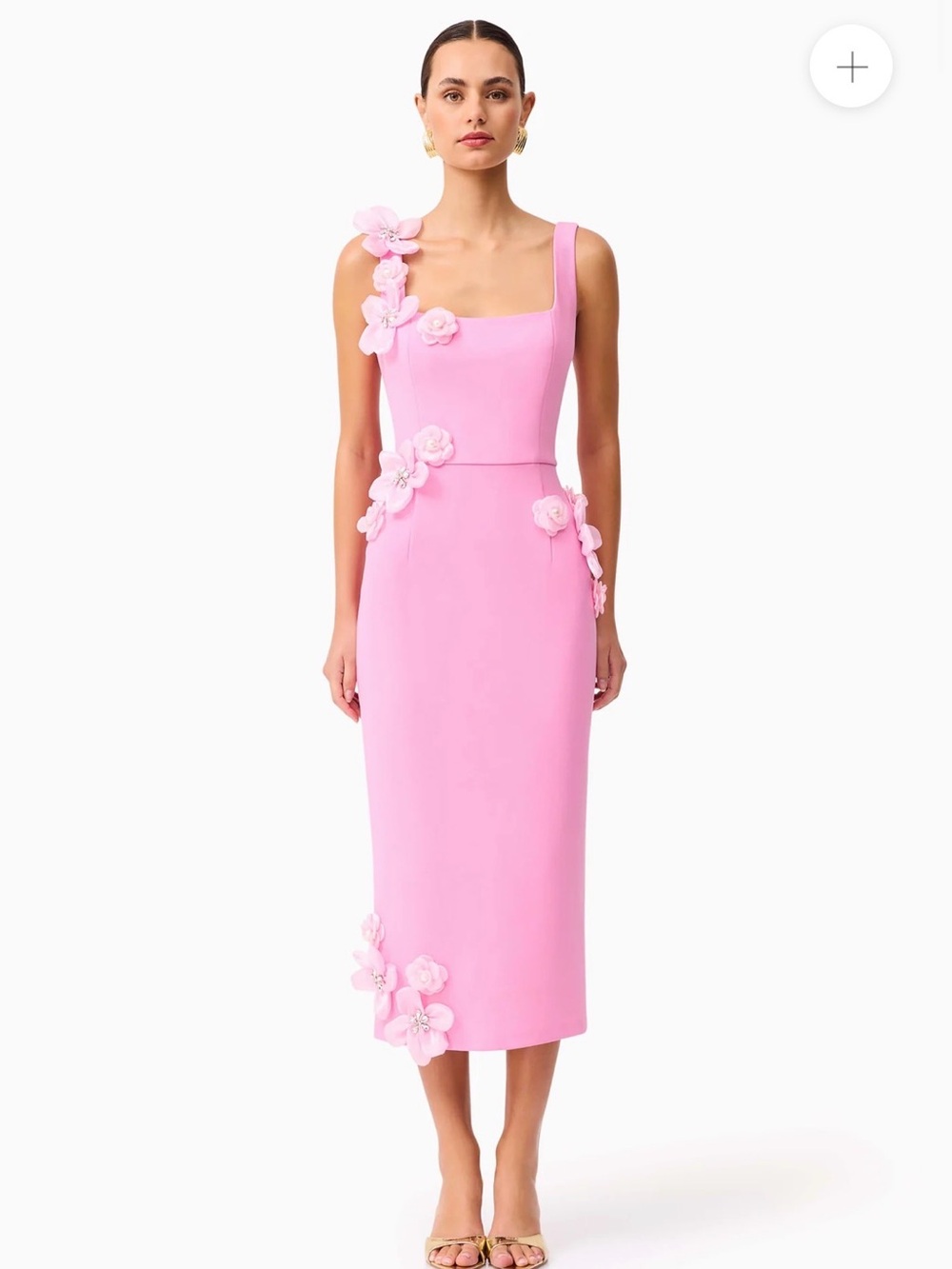Elliatt Chantelle 3D Pink Floral-Appliqué Square-Neck Midi Dress